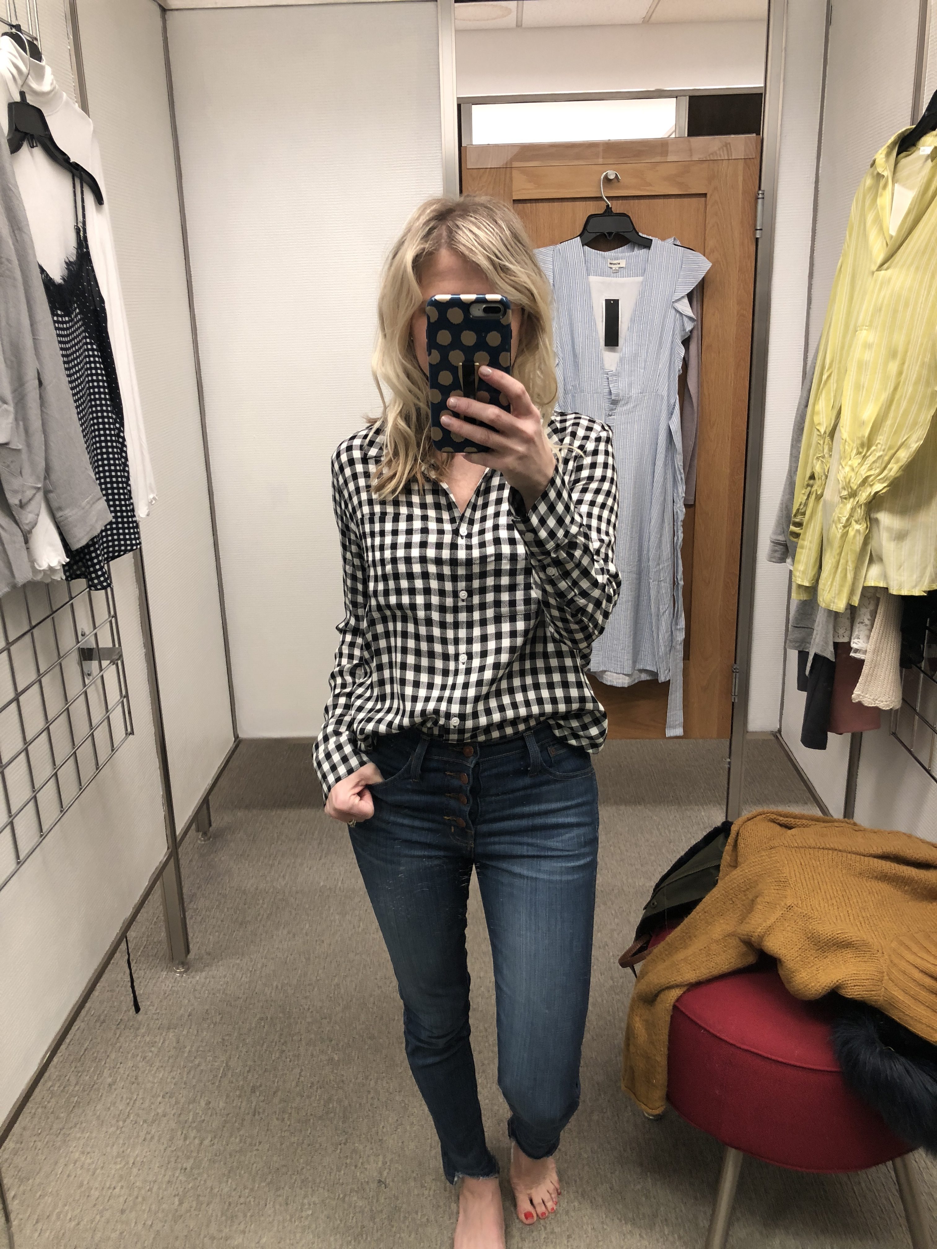 Nordstrom Try on Session featured by top Missouri fashion blogger, Emmy Lou Style: image of a woman wearing a button down shirt