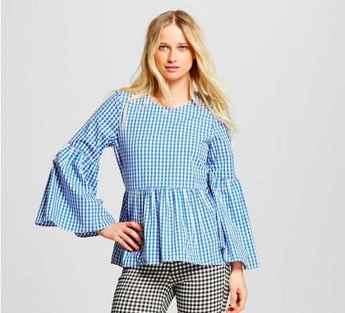 who what wear blue and white gingham top