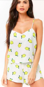 lemon print women's pajama set