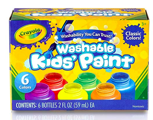 The Crayola washable paints are the best and really do not stain clothes!