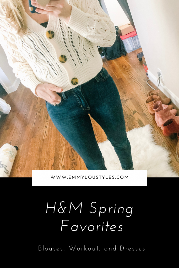H&M Spring 2019 Favorites. Image of woman wearing a cropped sweater from H&M in front of a mirror.