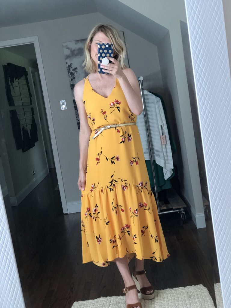 Yellow floral print midi dress from Gibson Look available at Nordstrom
