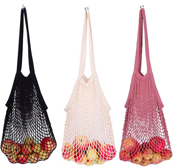Set of reusable netted grocery bags