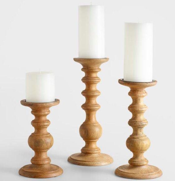 simple fall decor wooden candlesticks from world market