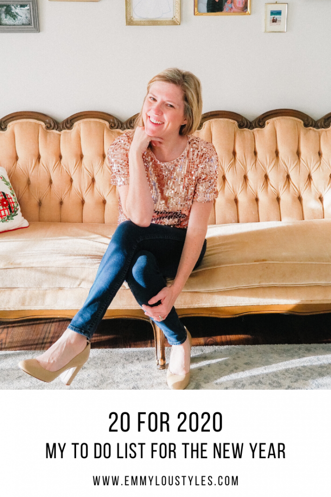 Midwest lifestyle blogger Emmy Lou Styles sits on couch and shares her 20 goals for 2020