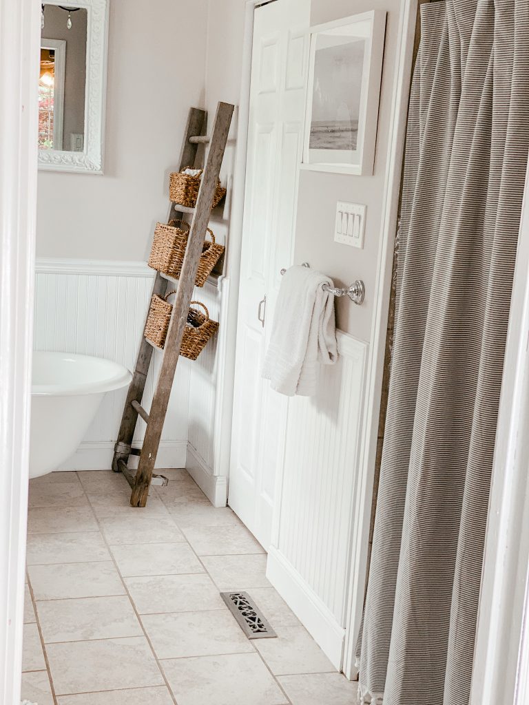 Hearth and Hand striped shower curtain for simple bathroom update