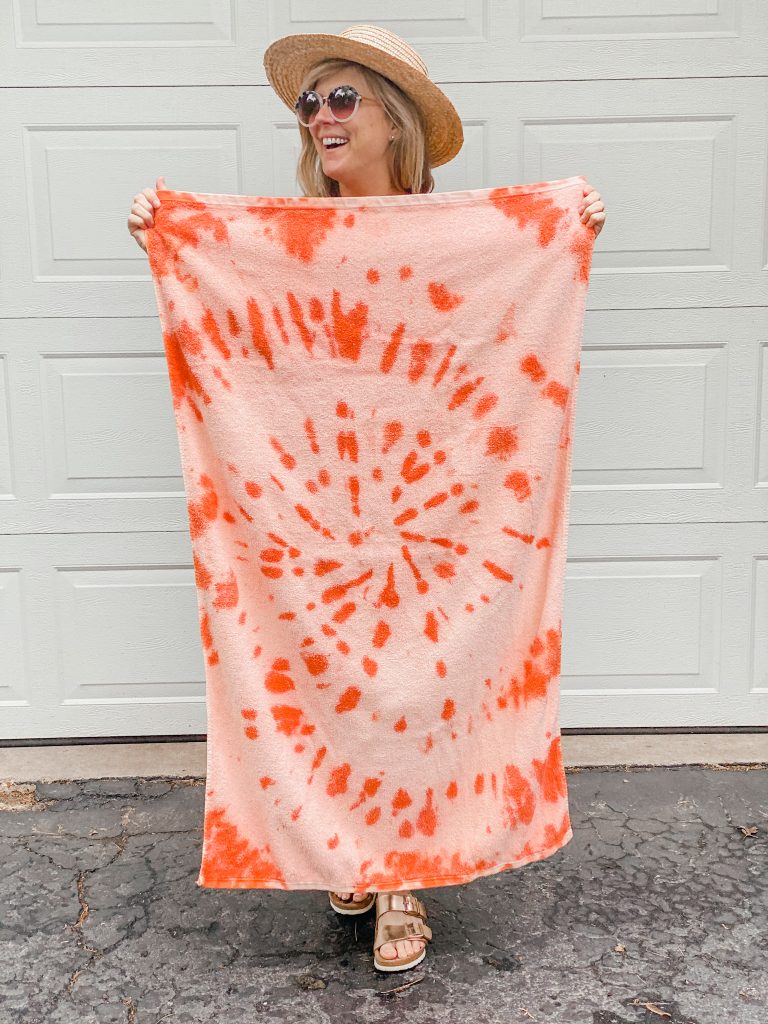 orange swirl tie dye beach towel