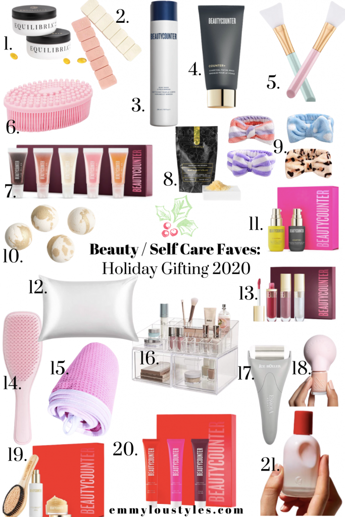 a collage of beauty and self care gift ideas